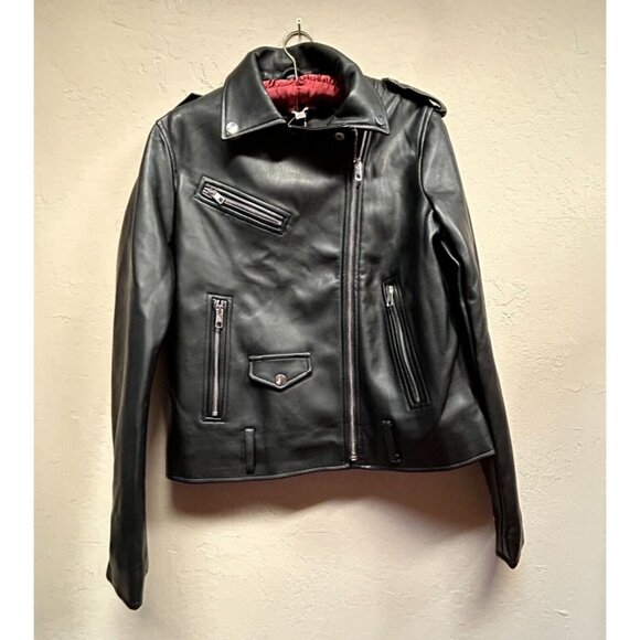 Philosophy Womens Size 8 Black Faux Leather Moto Jacket Asymmetrical Zip New